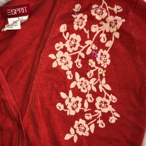 Beautiful flower print orange cardigan - Picture 3 of 4